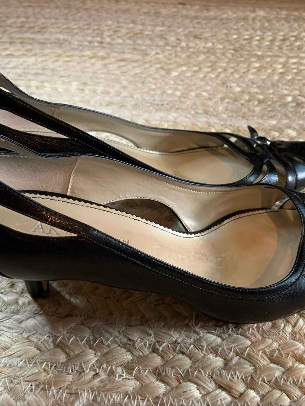 Anne Klein Black Pointed-Toe Cutout Leather Heels